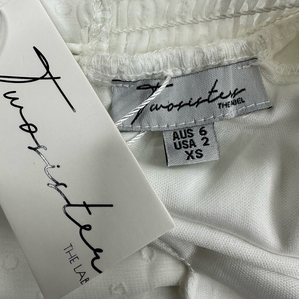 NWT TWO SISTERS White Piper Mini Dress Sz 2 Ruched Shirred Textured Polka Dot XS - Picture 3 of 16